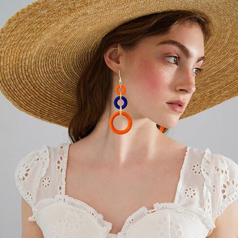 Bohemian Handmade Natural Wooden Circle Round Hoop Splicing Hook Earrings Lightweight Retro Colorful Long Wood Geometric Dangle Drop Earrings for Women in Kuwait