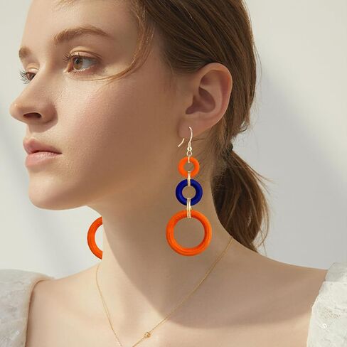 Bohemian Handmade Natural Wooden Circle Round Hoop Splicing Hook Earrings Lightweight Retro Colorful Long Wood Geometric Dangle Drop Earrings for Women in Kuwait