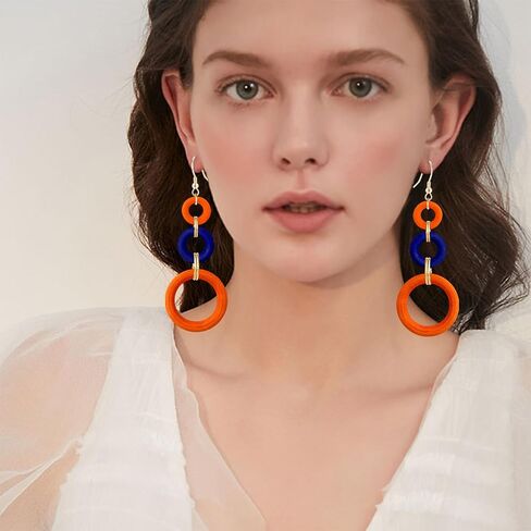 Bohemian Handmade Natural Wooden Circle Round Hoop Splicing Hook Earrings Lightweight Retro Colorful Long Wood Geometric Dangle Drop Earrings for Women in Kuwait