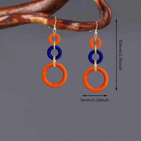 Bohemian Handmade Natural Wooden Circle Round Hoop Splicing Hook Earrings Lightweight Retro Colorful Long Wood Geometric Dangle Drop Earrings for Women in Kuwait