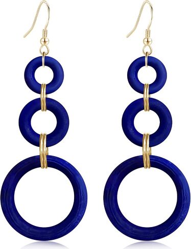 Bohemian Handmade Natural Wooden Circle Round Hoop Splicing Hook Earrings Lightweight Retro Colorful Long Wood Geometric Dangle Drop Earrings for Women in Kuwait