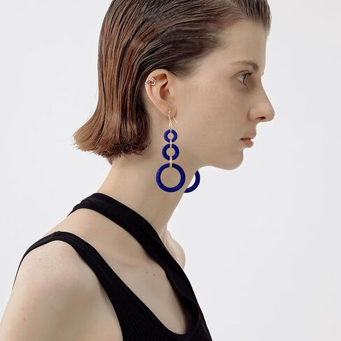 Bohemian Handmade Natural Wooden Circle Round Hoop Splicing Hook Earrings Lightweight Retro Colorful Long Wood Geometric Dangle Drop Earrings for Women in Kuwait