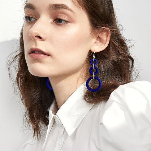 Bohemian Handmade Natural Wooden Circle Round Hoop Splicing Hook Earrings Lightweight Retro Colorful Long Wood Geometric Dangle Drop Earrings for Women in Kuwait