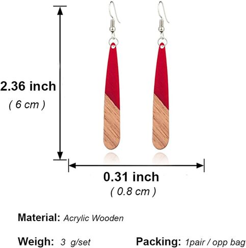 ONLYJUMP Wooden Earrings for Women Lightweight Wood Earring Acrylic Resin Geometric Teardrop Wood Earring Ethnic African Jewelry in Saudi Arabia