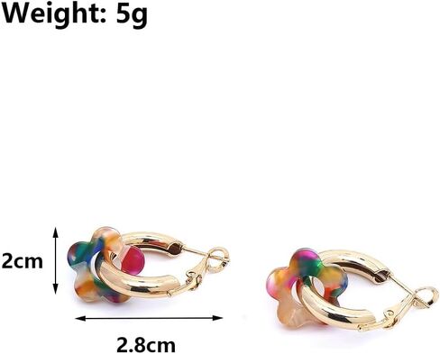 Chunky Acrylic Gold Small Flower Hoop Huggie Earrings, Colorful Boho Ear Piercing Dangle Drop Earrings, Dainty Chic Charm Jewelry Gift in Saudi Arabia