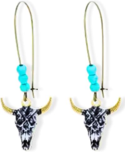 Western Stylish Beads in Turquoise Earrings, Unique Boho Cowboy Chic Earrings for Women, Perfect for Casual, Country Concerts, Festivals, Gray & White Teal in Kuwait
