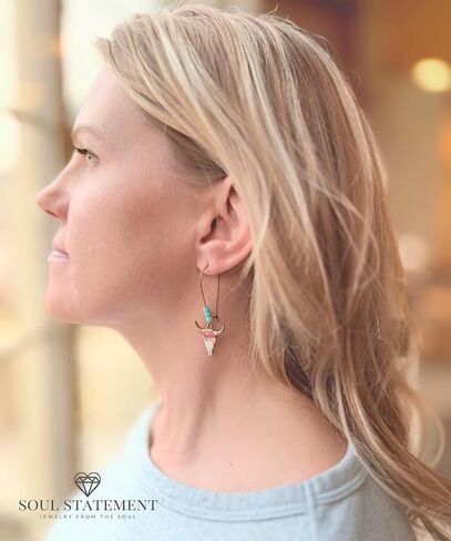 Western Stylish Beads in Turquoise Earrings, Unique Boho Cowboy Chic Earrings for Women, Perfect for Casual, Country Concerts, Festivals, Gray & White Teal in Kuwait