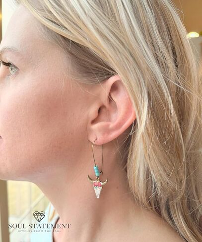 Western Stylish Beads in Turquoise Earrings, Unique Boho Cowboy Chic Earrings for Women, Perfect for Casual, Country Concerts, Festivals, Gray & White Teal in Kuwait