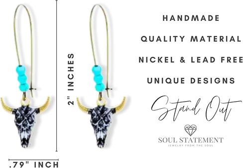 Western Stylish Beads in Turquoise Earrings, Unique Boho Cowboy Chic Earrings for Women, Perfect for Casual, Country Concerts, Festivals, Gray & White Teal in Kuwait