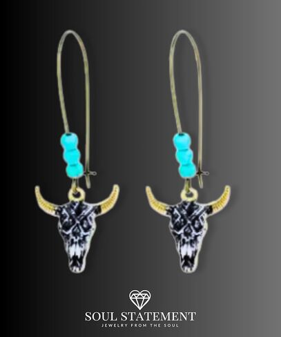 Western Stylish Beads in Turquoise Earrings, Unique Boho Cowboy Chic Earrings for Women, Perfect for Casual, Country Concerts, Festivals, Gray & White Teal in Kuwait