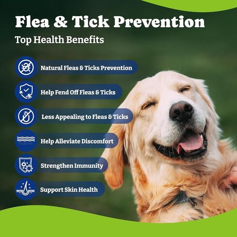 Flea & Tick Prevention for Dogs Chewables, Natural Dog Flea and Tick Control Treatment, Oral Flea Pills, Dogs Supplement, Natural Shield 5-in-1 Protection, Beef & Carrot Flavor, 70 Soft Chews in Saudi Arabia