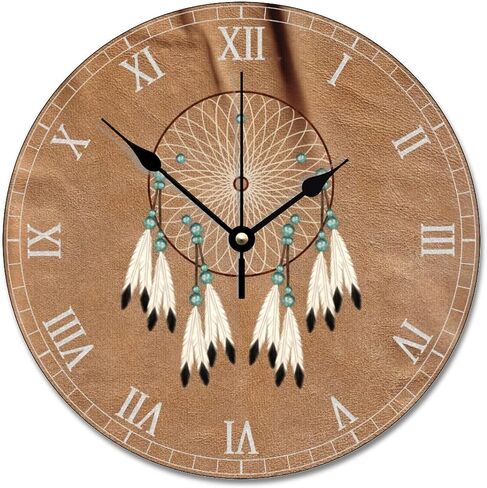 ArogGeld Native American Dreamcatcher Clock Boho Indian Talisman Wall Personalized 10 Inch Battery Operated Decor Silent Non-Ticking Wooden Wood Clocks for The Kitchen Bedroom Office, in Kuwait