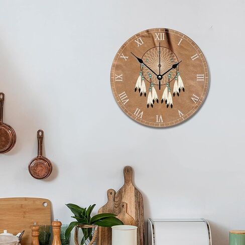 ArogGeld Native American Dreamcatcher Clock Boho Indian Talisman Wall Personalized 10 Inch Battery Operated Decor Silent Non-Ticking Wooden Wood Clocks for The Kitchen Bedroom Office, in Kuwait
