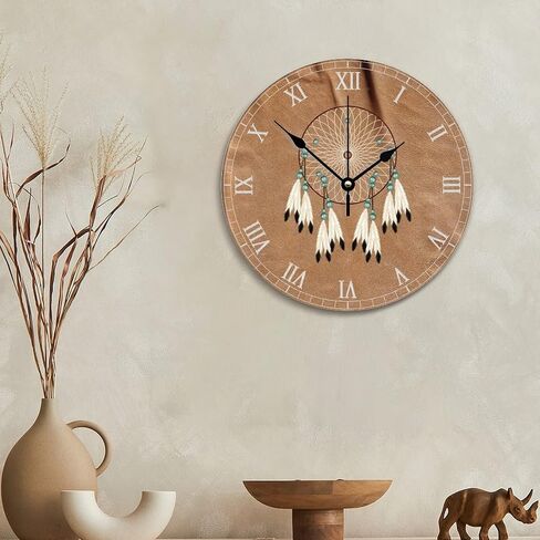 ArogGeld Native American Dreamcatcher Clock Boho Indian Talisman Wall Personalized 10 Inch Battery Operated Decor Silent Non-Ticking Wooden Wood Clocks for The Kitchen Bedroom Office, in Kuwait