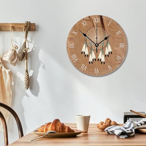 ArogGeld Native American Dreamcatcher Clock Boho Indian Talisman Wall Personalized 10 Inch Battery Operated Decor Silent Non-Ticking Wooden Wood Clocks for The Kitchen Bedroom Office, in Kuwait