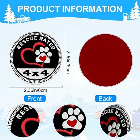 Rescue Paw Badge Rated Car Emblem, 4 x 4 Automotive Car Badge Decals Stickers 3D Metal Car Badges Round Emblem Decals Compatible with Jeep Wrangler Vehicles Trucks SUV + Mask Hook Emblems(ZS063) in Saudi Arabia