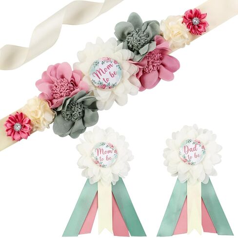 Pink Bow Gender Reveal Maternity Sash Kit, Pink Baby Shower Belly Belt and Mom to Be Dad to Be Corsage Pins, New Parent Pregnancy Announcement Photo Props Party Supplies in Kuwait