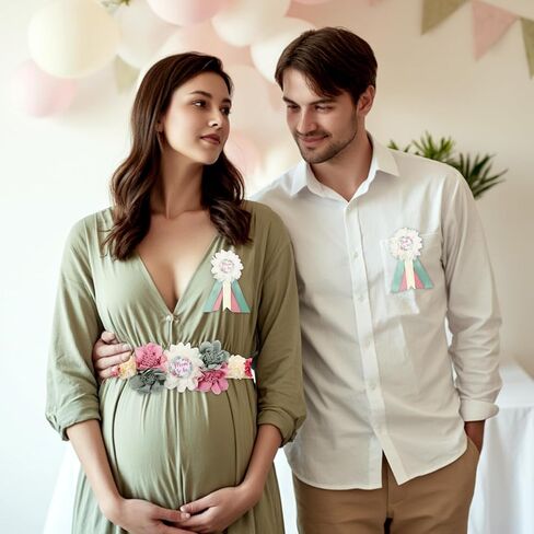 Pink Bow Gender Reveal Maternity Sash Kit, Pink Baby Shower Belly Belt and Mom to Be Dad to Be Corsage Pins, New Parent Pregnancy Announcement Photo Props Party Supplies in Kuwait