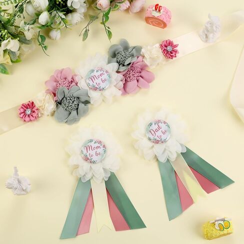 Pink Bow Gender Reveal Maternity Sash Kit, Pink Baby Shower Belly Belt and Mom to Be Dad to Be Corsage Pins, New Parent Pregnancy Announcement Photo Props Party Supplies in Kuwait