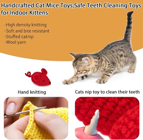 Retro Shaw Catnip Toys Crochet Mice Cat Toys,3 Pcs Yarn Cat Nip Mouse Animals Toys,Safe Teeth Cleaning Toy for Indoor Kittens in Kuwait