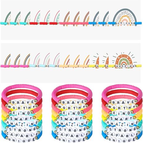 24 Sets End of Year Bracelets Gift Summer Encouragement 24 Motivational Clay Bead Bracelets 24 Inspirational Thank You Cards for End of Year Summer Birthday Party Favors Gifts from Teacher in Saudi Arabia