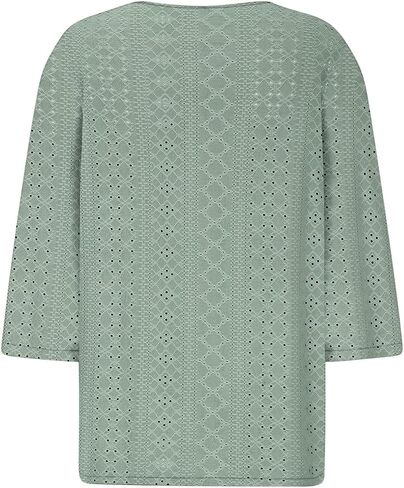 3/4 طول الأكمام المفتاح القمصان النسائية الزر العصري لأسفل V-Neck Hollow Out Tunic Top Business Discal in Kuwait