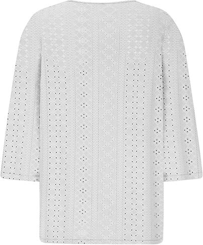 3/4 طول الأكمام المفتاح القمصان النسائية الزر العصري لأسفل V-Neck Hollow Out Tunic Top Business Discal in Kuwait