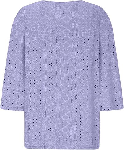 3/4 طول الأكمام المفتاح القمصان النسائية الزر العصري لأسفل V-Neck Hollow Out Tunic Top Business Discal in Kuwait