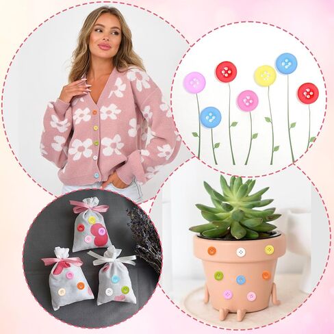 300pcs أزرار الزهور ، راتنجات الزنبرك على شكل زهرة 2 أزرار خياطة ثقب ، إكسسوارات بلاستيكية زخرفية لخياطة ملحقات الملابس الهدية DIY الحرف اليقظة الديكور- ملونة in Kuwait