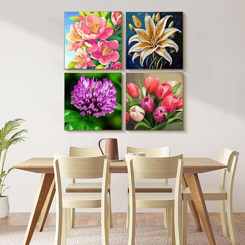 4 Pack Framed Paint by Numbers Kit for Adults with Wooden Easel, Sunflower Easy Paint by Number Kits with Frame, DIY Acrylic Adult Paint by Number Kits on Canvas Framed for Home Decor Gift 8x12 Inch in Saudi Arabia