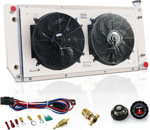 4 Row Aluminum Radiator & Fan Shroud Assembly & Thermostat Relay Kit for 1988-2000 Chevy GMC C/K 1500 2500 3500 Pickup & Blazer Tahoe Yukon - 34" Width Core in Saudi Arabia