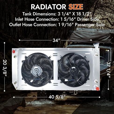 4 Row Aluminum Radiator & Fan Shroud Assembly & Thermostat Relay Kit for 1988-2000 Chevy GMC C/K 1500 2500 3500 Pickup & Blazer Tahoe Yukon - 34" Width Core in Saudi Arabia
