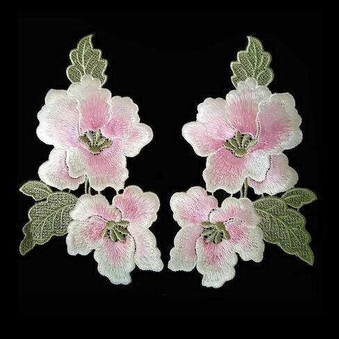 1pair Embroidery Magnolia Flower Hand Stitching Patches 18 * 9.5cm (Pale Yellow) in Saudi Arabia