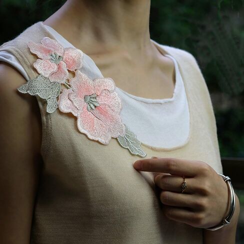 1pair Embroidery Magnolia Flower Hand Stitching Patches 18 * 9.5cm (Pale Yellow) in Saudi Arabia