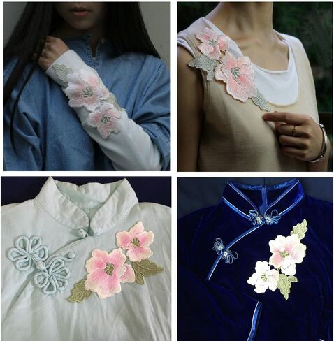 1pair Embroidery Magnolia Flower Hand Stitching Patches 18 * 9.5cm (Pale Yellow) in Saudi Arabia