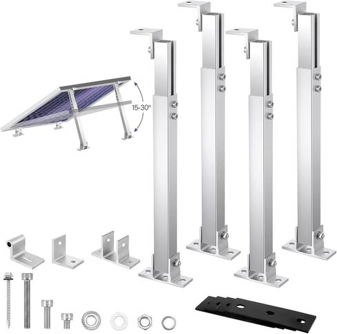 Zonon 4 Pcs Solar Panel Stand Mounting Kit, Adjustable 15-30° Solar Plate Stand Tilt Mount Brackets Aluminum Alloy Mounting Bracket Support 50W 100W 150W 200W 300W Panel for Metal Tin Flat Roof Plate in Kuwait