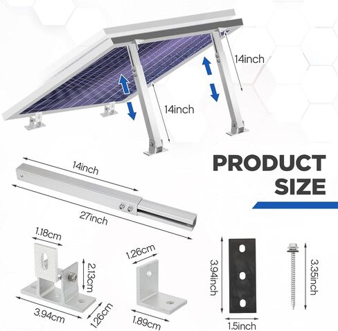 Zonon 4 Pcs Solar Panel Stand Mounting Kit, Adjustable 15-30° Solar Plate Stand Tilt Mount Brackets Aluminum Alloy Mounting Bracket Support 50W 100W 150W 200W 300W Panel for Metal Tin Flat Roof Plate in Kuwait