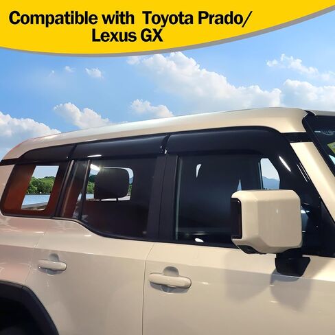 تنحرف النافذة الجانبية المتوافقة مع Toyota Land Cruiser Prado 250 J250 LC250 /LE-XUS GX 2024 2025+، حارس حراس المطر لنوافذ السيارات ، ودرع Weather Deflector Door (النمط A) in Kuwait