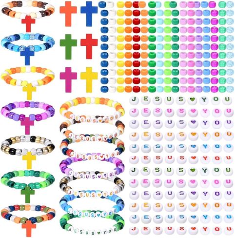 32 Set Jesus Love Me Faith DIY Bead Craft Kit Making Religious Bracelet Beads for VBS Week Sunday School Bible Verse Gifts Wooden Cross Bracelet Craft Kit in Saudi Arabia