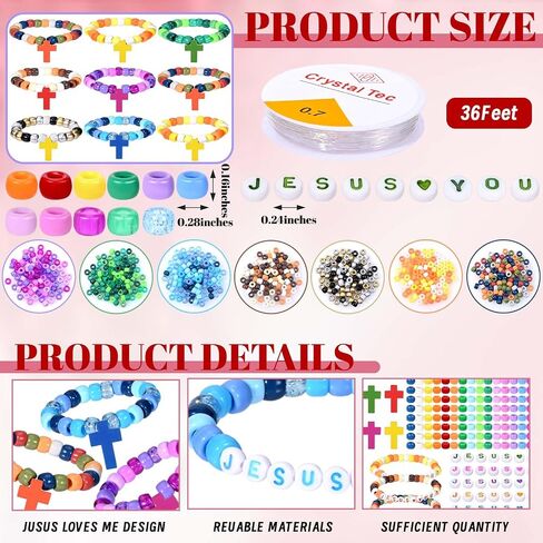 32 Set Jesus Love Me Faith DIY Bead Craft Kit Making Religious Bracelet Beads for VBS Week Sunday School Bible Verse Gifts Wooden Cross Bracelet Craft Kit in Saudi Arabia