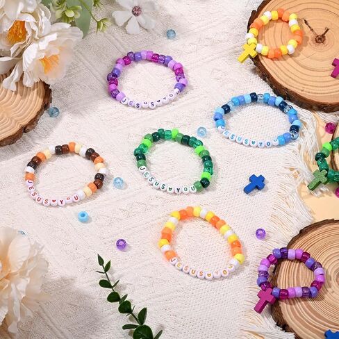 32 Set Jesus Love Me Faith DIY Bead Craft Kit Making Religious Bracelet Beads for VBS Week Sunday School Bible Verse Gifts Wooden Cross Bracelet Craft Kit in Saudi Arabia