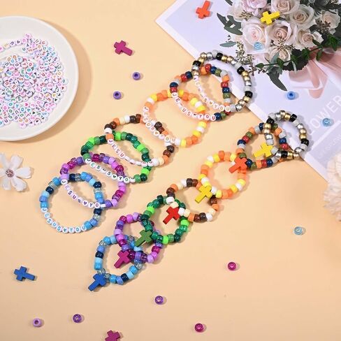 32 Set Jesus Love Me Faith DIY Bead Craft Kit Making Religious Bracelet Beads for VBS Week Sunday School Bible Verse Gifts Wooden Cross Bracelet Craft Kit in Saudi Arabia