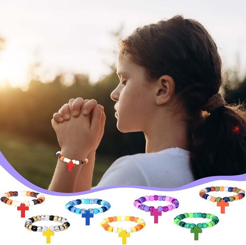 32 Set Jesus Love Me Faith DIY Bead Craft Kit Making Religious Bracelet Beads for VBS Week Sunday School Bible Verse Gifts Wooden Cross Bracelet Craft Kit in Saudi Arabia