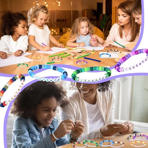32 Set Jesus Love Me Faith DIY Bead Craft Kit Making Religious Bracelet Beads for VBS Week Sunday School Bible Verse Gifts Wooden Cross Bracelet Craft Kit in Saudi Arabia