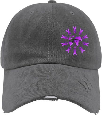 World Cancer Day 4 Feebruary Hat for Mens Washed Distressed Baseball Caps Cool Washed Hiking Hat Adjustable Dark Grey in Saudi Arabia