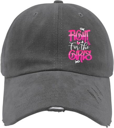 Fights for The Girls World Cancer Day Hats for Men Washed Distressed Baseball Cap Aesthetic Washed Hiking Hat Light Weight Dark Grey in Saudi Arabia