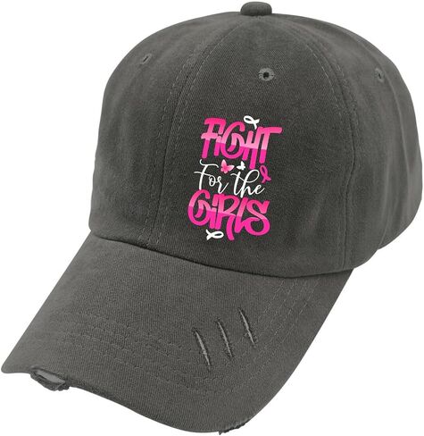 Fights for The Girls World Cancer Day Hats for Men Washed Distressed Baseball Cap Aesthetic Washed Hiking Hat Light Weight Dark Grey in Saudi Arabia