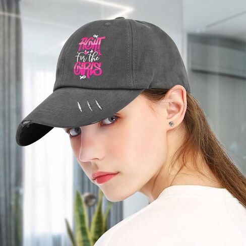 Fights for The Girls World Cancer Day Hats for Men Washed Distressed Baseball Cap Aesthetic Washed Hiking Hat Light Weight Dark Grey in Saudi Arabia