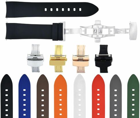 Ewatchparts Curved End Silicone Rubber Strap 18mm 19mm 20mm 21mm 22mm 24mm Compatible with Tag Heuer Black with Silver in Kuwait