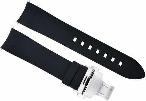 Ewatchparts Curved End Silicone Rubber Strap 18mm 19mm 20mm 21mm 22mm 24mm Compatible with Tag Heuer Black with Silver in Kuwait